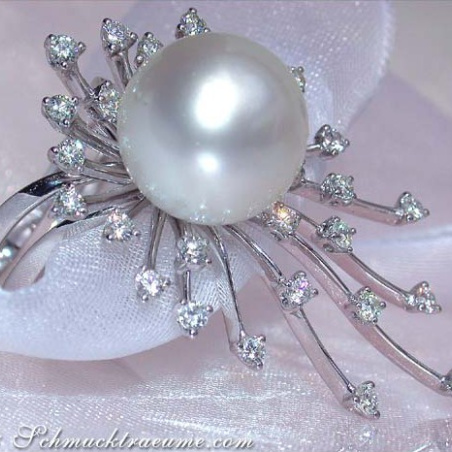 Südseeperle Ring mit Brillanten 14 mm