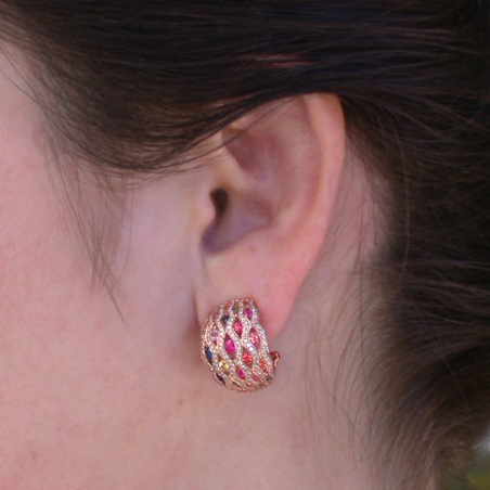 Stately Multicolor Sapphire Earrings with Diamonds