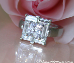 Extravagant Princess Diamond Ring with Baguette Diamonds