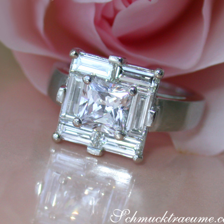 Extravagant Princess Diamond Ring with Baguette Diamonds