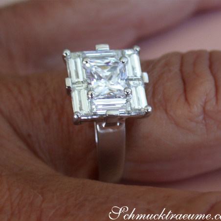 Extravagant Princess Diamond Ring with Baguette Diamonds