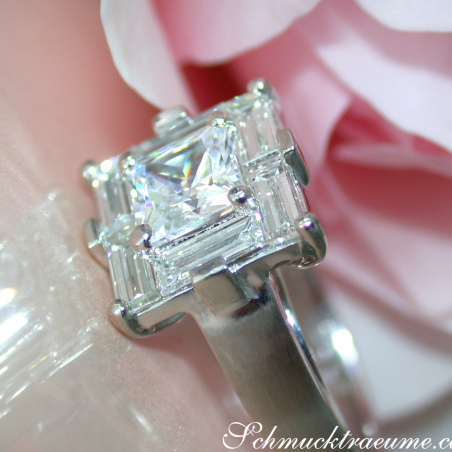 Extravagant Princess Diamond Ring with Baguette Diamonds