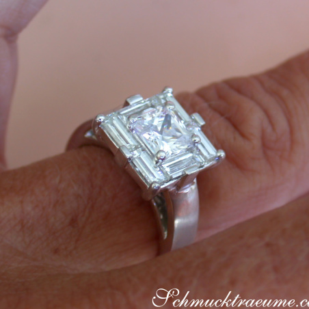Extravagant Princess Diamond Ring with Baguette Diamonds