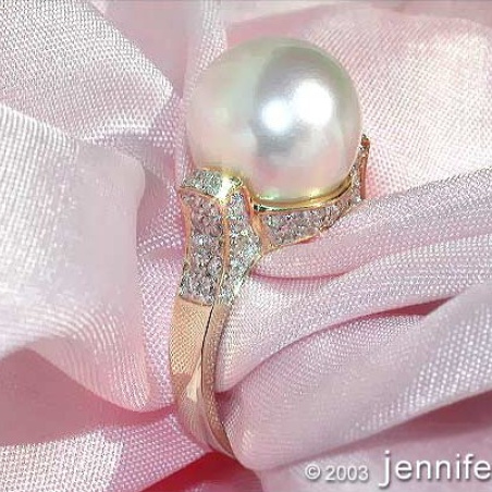 Superb Southsea Pearl Ring with Diamond Collar
