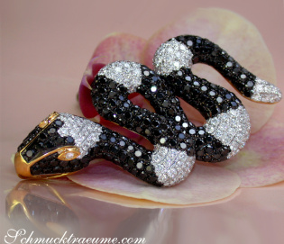 Spectacular Snake Pendant with Black and White Diamonds
