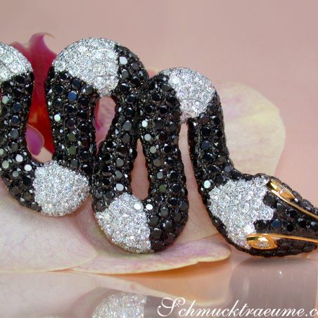 Spectacular Snake Pendant with Black and White Diamonds