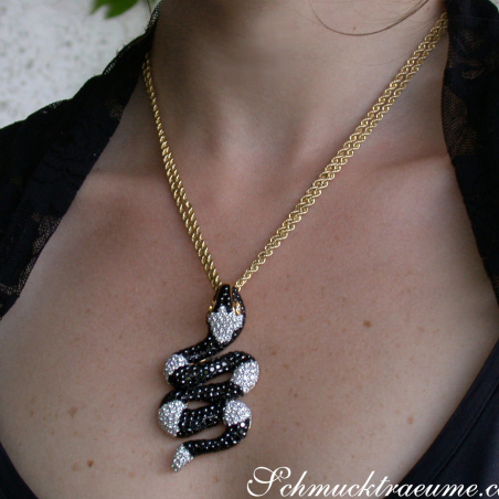 Spectacular Snake Pendant with Black and White Diamonds