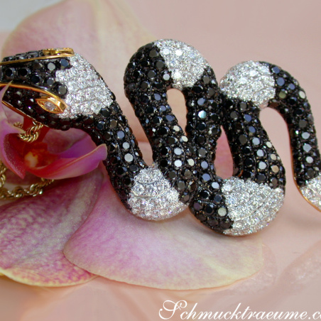 Spectacular Snake Pendant with Black and White Diamonds