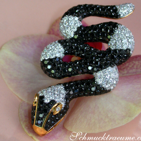 Spectacular Snake Pendant with Black and White Diamonds