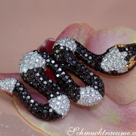 Spectacular Snake Pendant with Black and White Diamonds