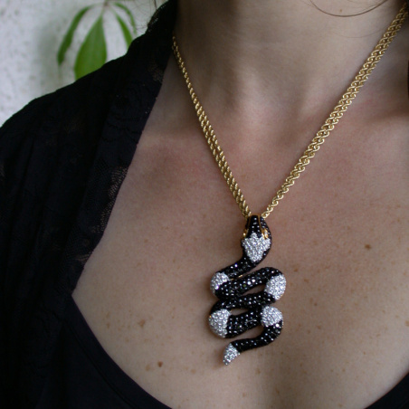 Spectacular Snake Pendant with Black and White Diamonds