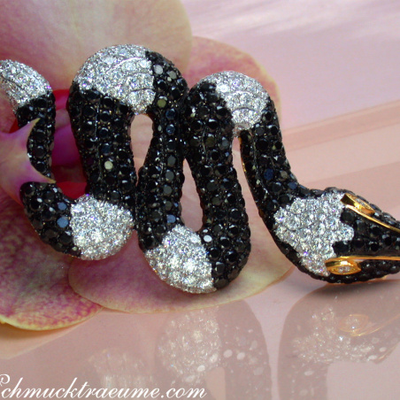 Spectacular Snake Pendant with Black and White Diamonds