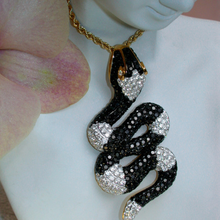 Spectacular Snake Pendant with Black and White Diamonds