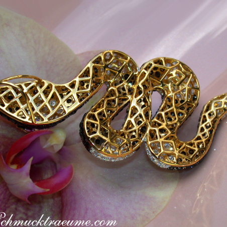 Spectacular Snake Pendant with Black and White Diamonds