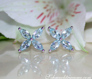 Graceful Aquamarine Blossom Style Stud Earrings
