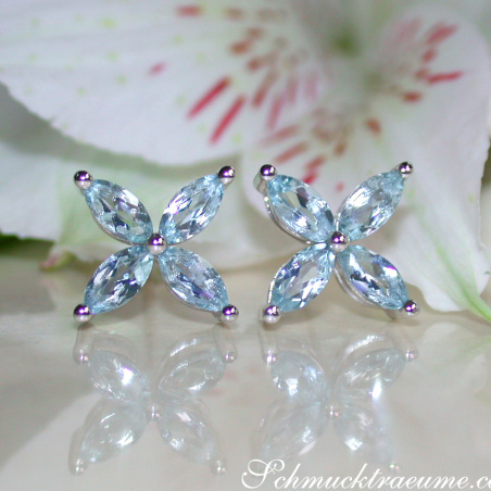 Graceful Aquamarine Blossom Style Stud Earrings