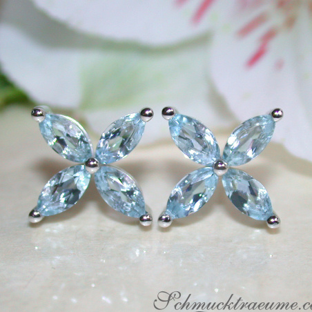 Graceful Aquamarine Blossom Style Stud Earrings