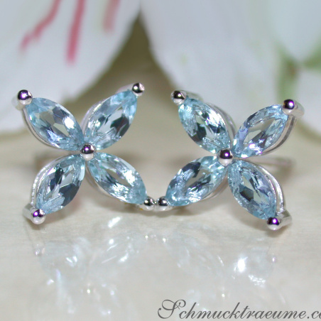 Graceful Aquamarine Blossom Style Stud Earrings