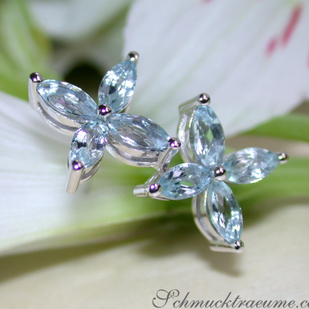 Graceful Aquamarine Blossom Style Stud Earrings
