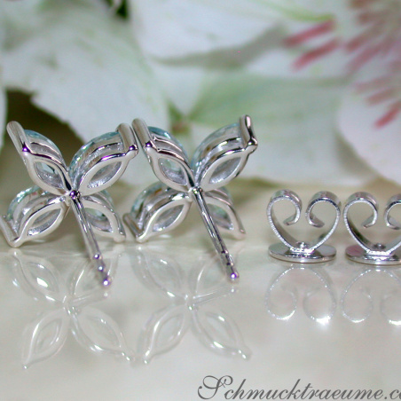 Graceful Aquamarine Blossom Style Stud Earrings