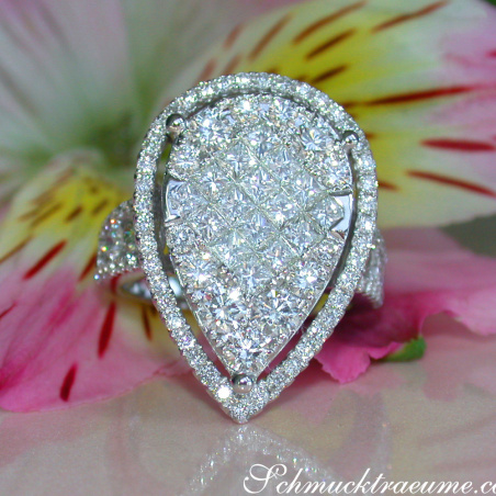 Unique Diamond Pear Ring (Princess & Brilliant Cut)