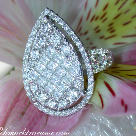 Unique Diamond Pear Ring (Princess & Brilliant Cut)