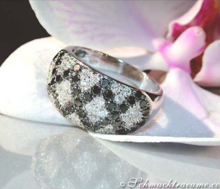 Rhombic Style Black and White Diamond Ring