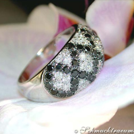 Rhombic Style Black and White Diamond Ring