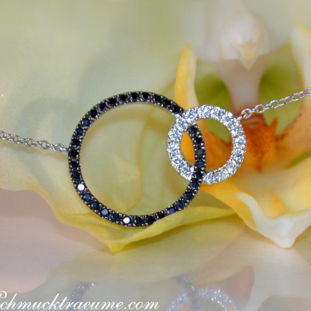 Pretty Circle Necklace with Black & White Diamonds