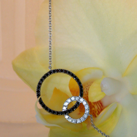 Pretty Circle Necklace with Black & White Diamonds