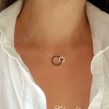 Pretty Circle Necklace with Black & White Diamonds