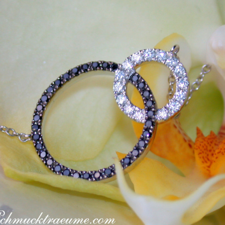 Pretty Circle Necklace with Black & White Diamonds