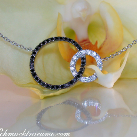Pretty Circle Necklace with Black & White Diamonds