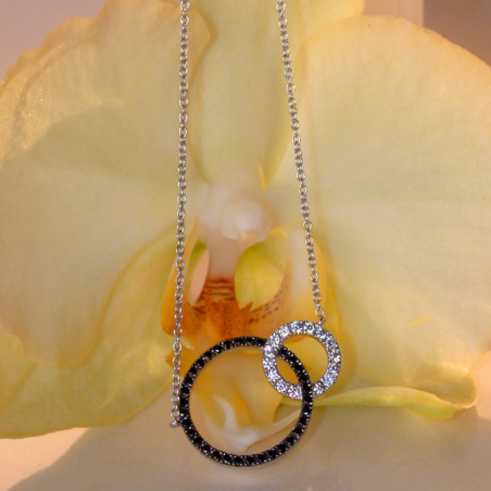 Pretty Circle Necklace with Black & White Diamonds