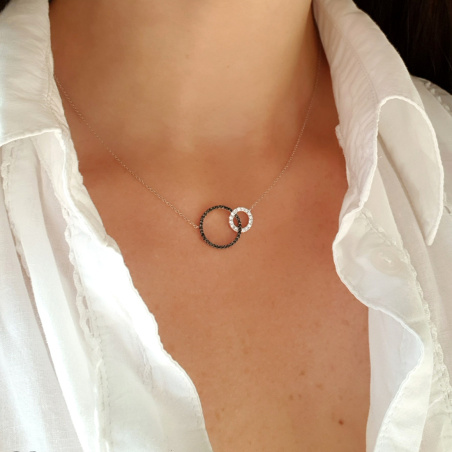Pretty Circle Necklace with Black & White Diamonds