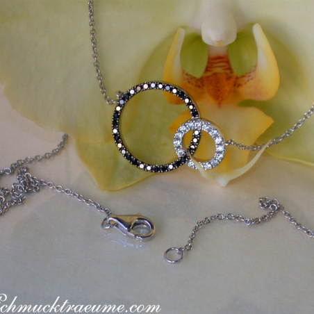 Pretty Circle Necklace with Black & White Diamonds