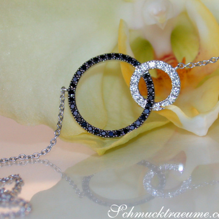 Pretty Circle Necklace with Black & White Diamonds