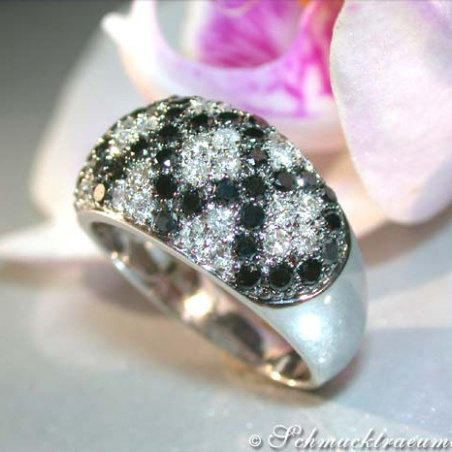 Rhombic Style Black and White Diamond Ring