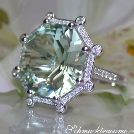 Opulent Prasiolite Ring with Diamonds