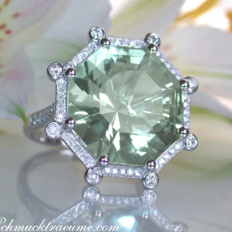 Opulent Prasiolite Ring with Diamonds