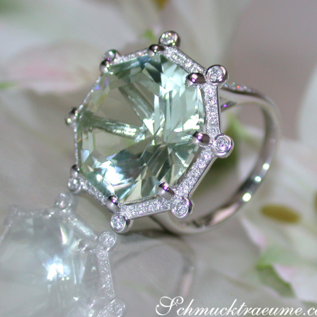 Opulent Prasiolite Ring with Diamonds