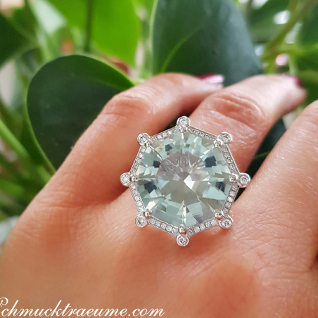 Opulent Prasiolite Ring with Diamonds