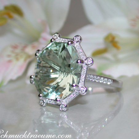 Opulent Prasiolite Ring with Diamonds