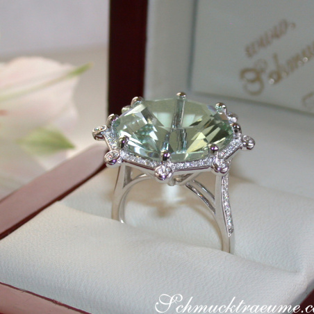 Opulent Prasiolite Ring with Diamonds