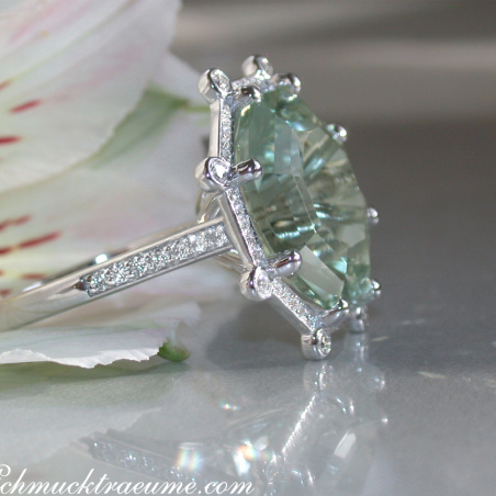 Opulent Prasiolite Ring with Diamonds