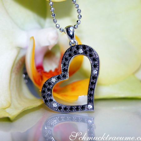 Delicate Black Diamond Heart Pendant