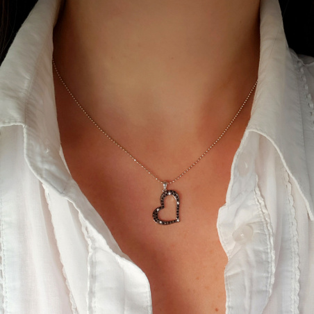 Delicate Black Diamond Heart Pendant