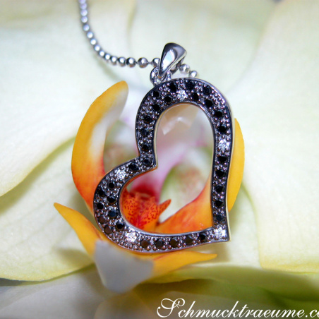 Delicate Black Diamond Heart Pendant