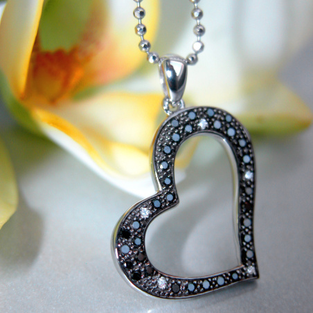 Delicate Black Diamond Heart Pendant