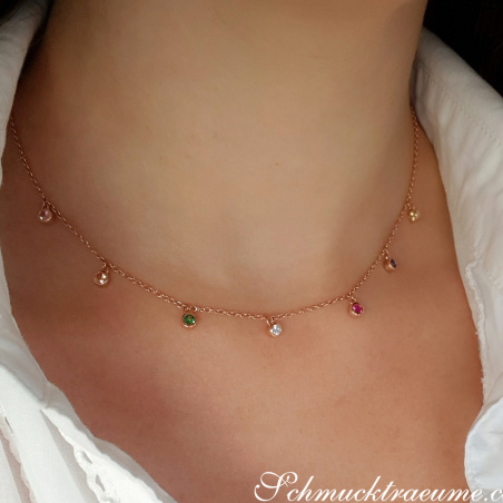 Delicate Multicolor Sapphire Necklace in Rose gold